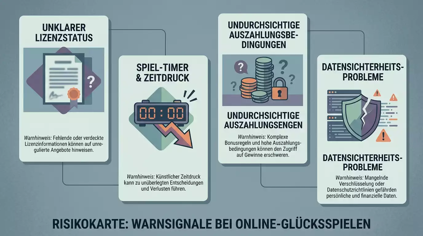 Risikokarte mit Warnsignalen bei Online-Glücksspielangeboten